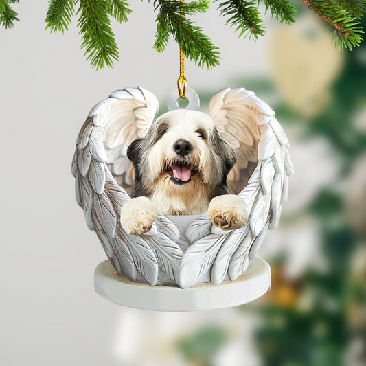 Old English Sheepdog Angel Wings Christmas Ornament, Old English Sheepdog Christmas Ornamen