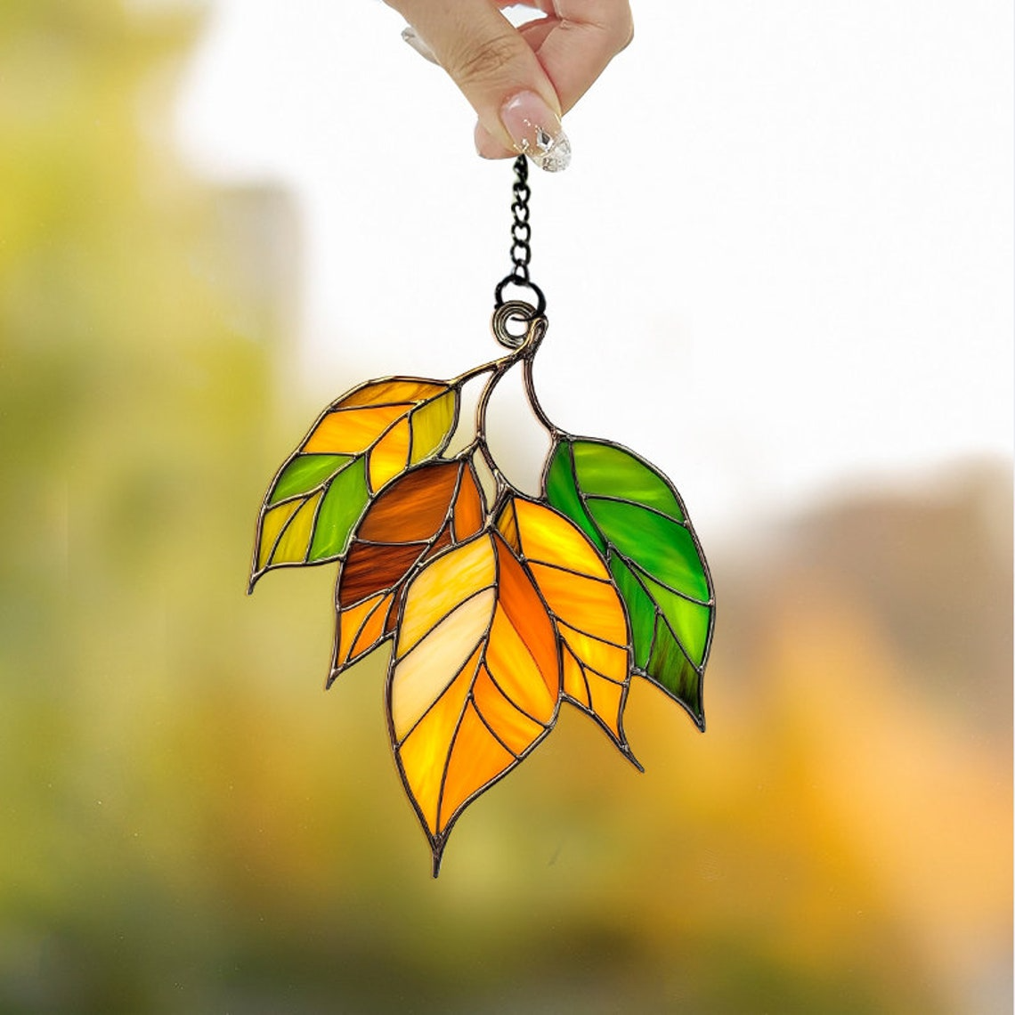 Fall Leaves Suncatcher Decor, Autumn Leaves Hanging Ornament