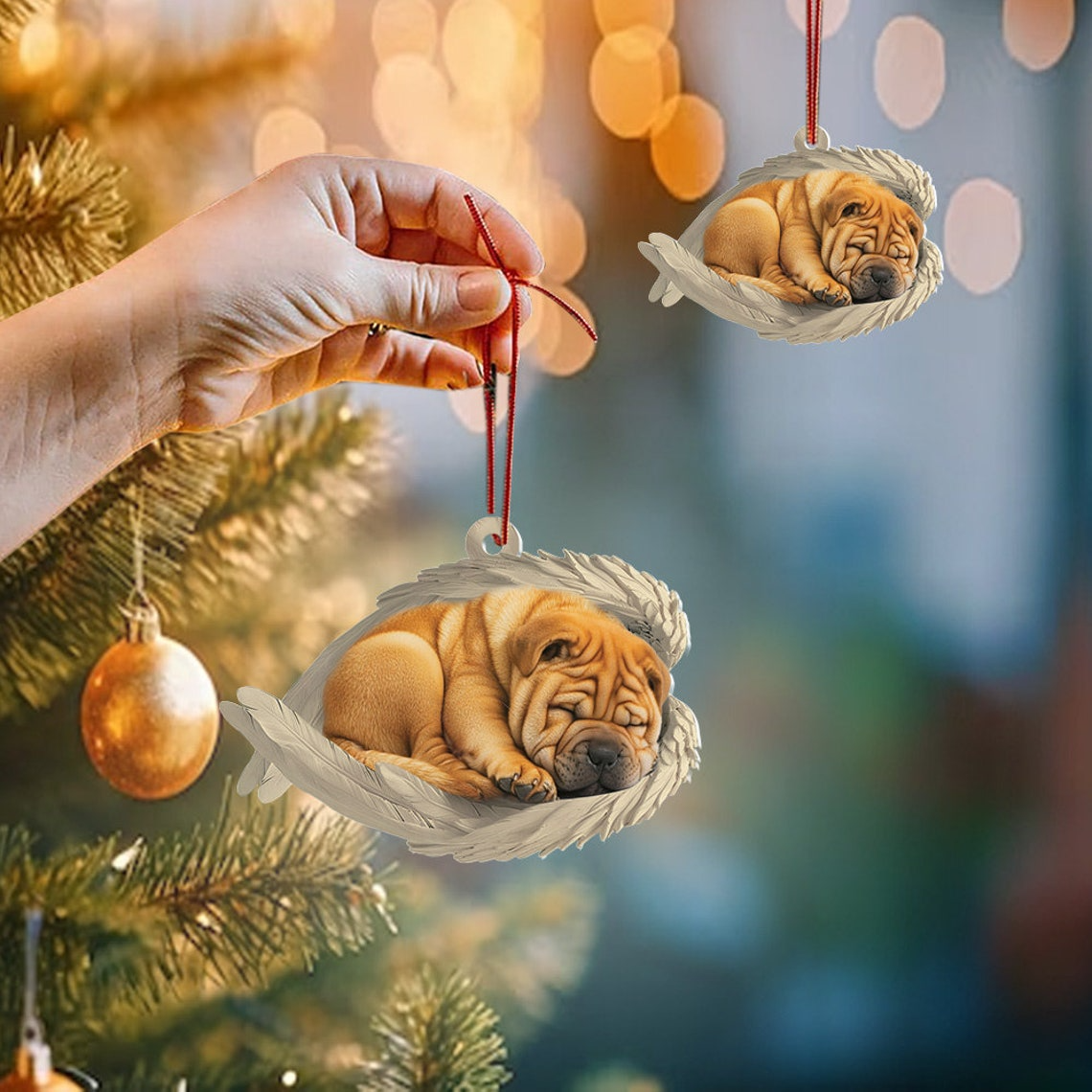 Shar Pei Dog Sleeping Angel Wings Christmas Ornament, Cute Shar Pei Dog Christmas Ornament Gift (Copy)