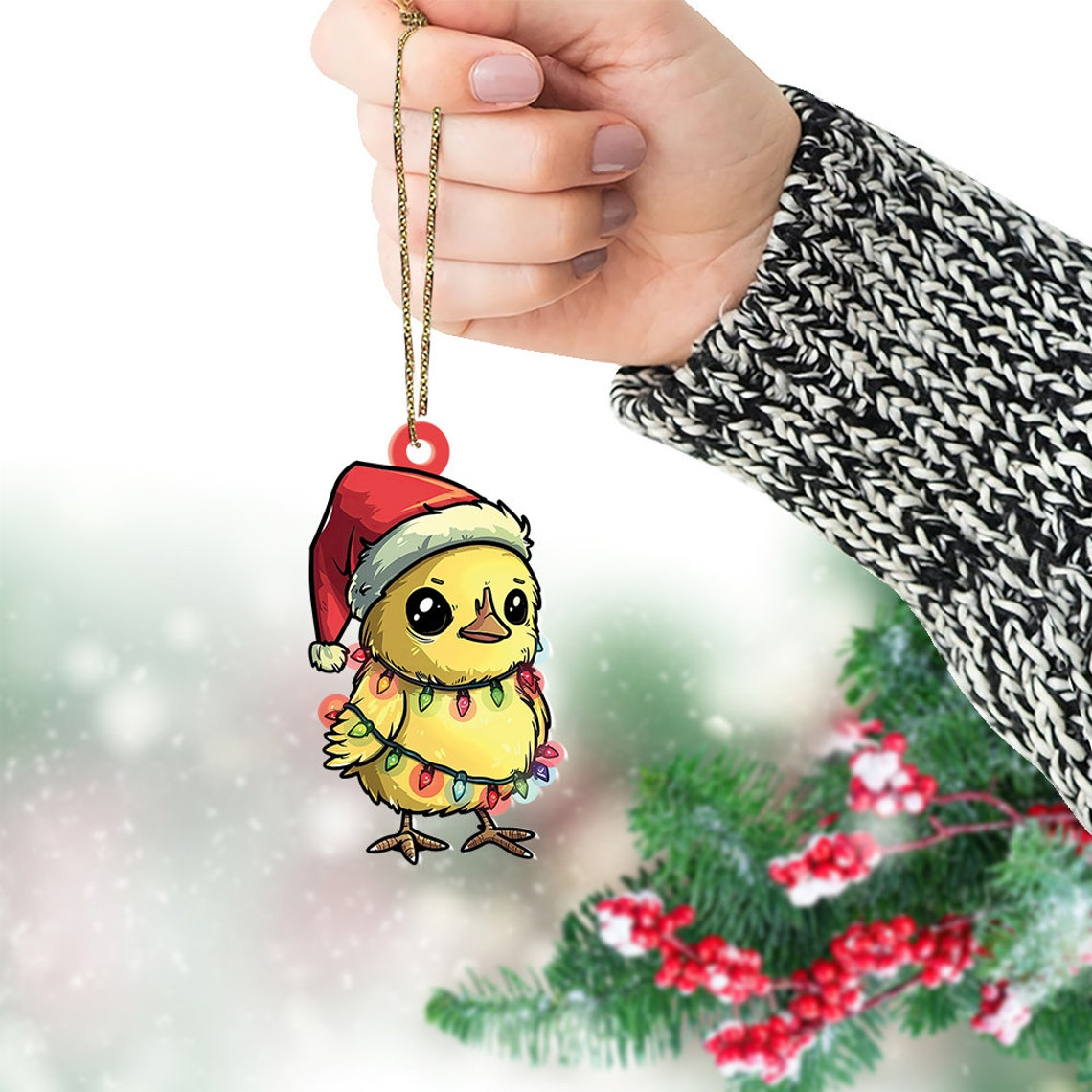 Baby Chicken Christmas Lights Ornament, Christmas Chicken Flat Car Hanging Ornament Deocr Gift