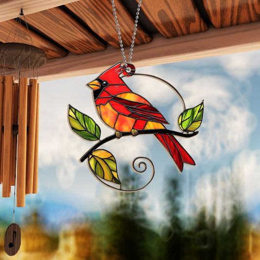 Cardinal Bird Hanging Suncatcher Ornament, Cardinal Christmas Window Ornament Decor