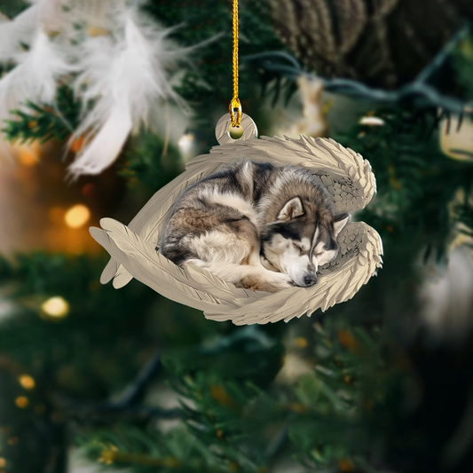 Alaskan Malamute Dog Sleeping Angel Wings Ornament, Malamute Dog Christmas Ornament Decor Gift