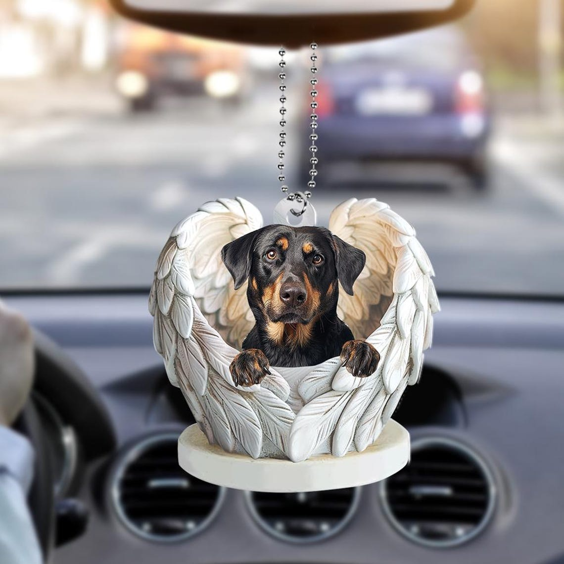 Cute Beauceron Dog Angel Wings Christmas Ornament, Beauceron Dog Flat Hanging Christmas Ornament