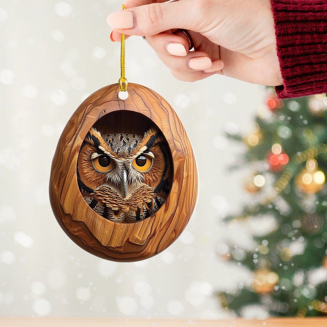 Ornament Owl Rearview Mirror Car Christmas Gift, Bird Owl Hanging Christmas Tree Ornament