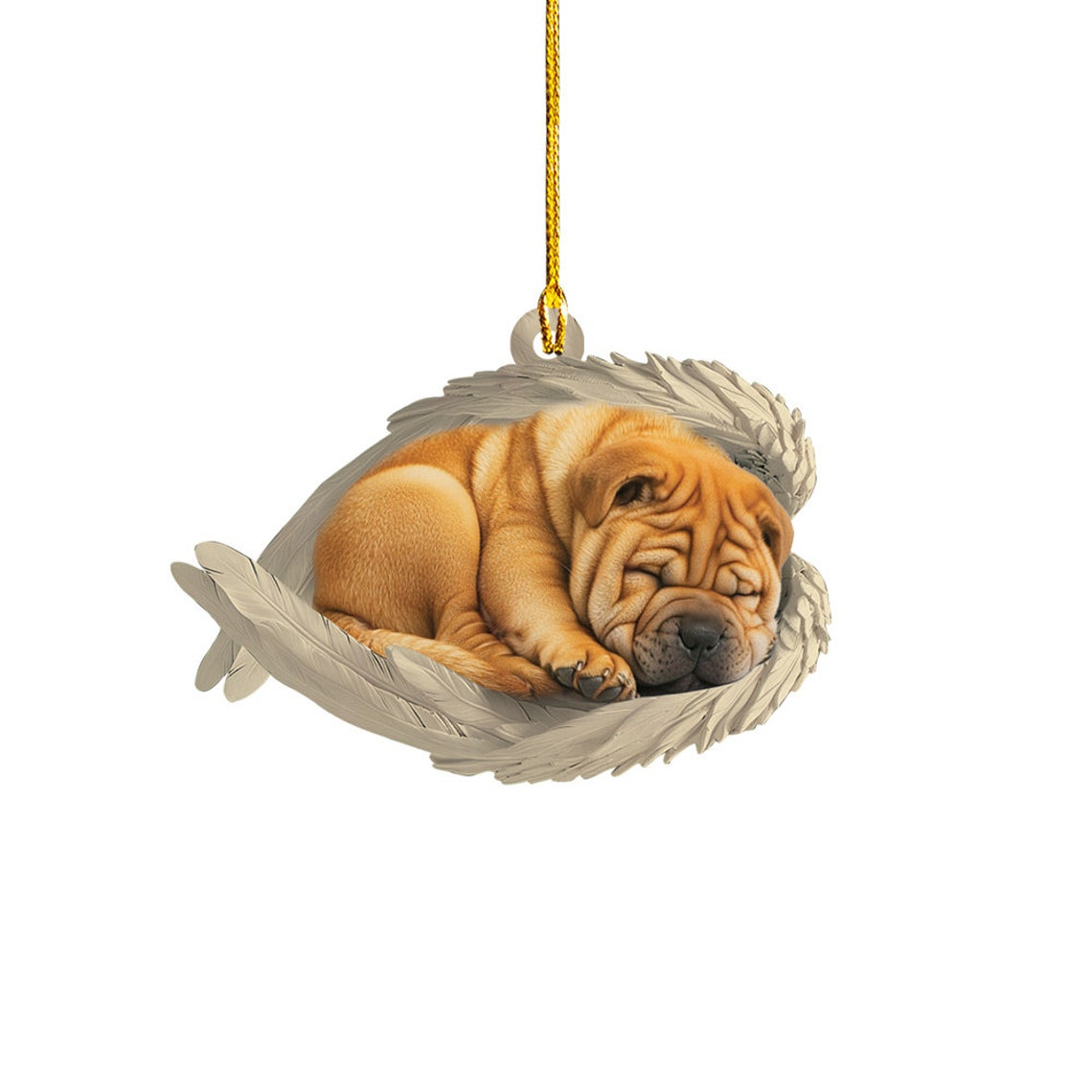 Shar Pei Dog Sleeping Angel Wings Christmas Ornament, Cute Shar Pei Dog Christmas Ornament Gift