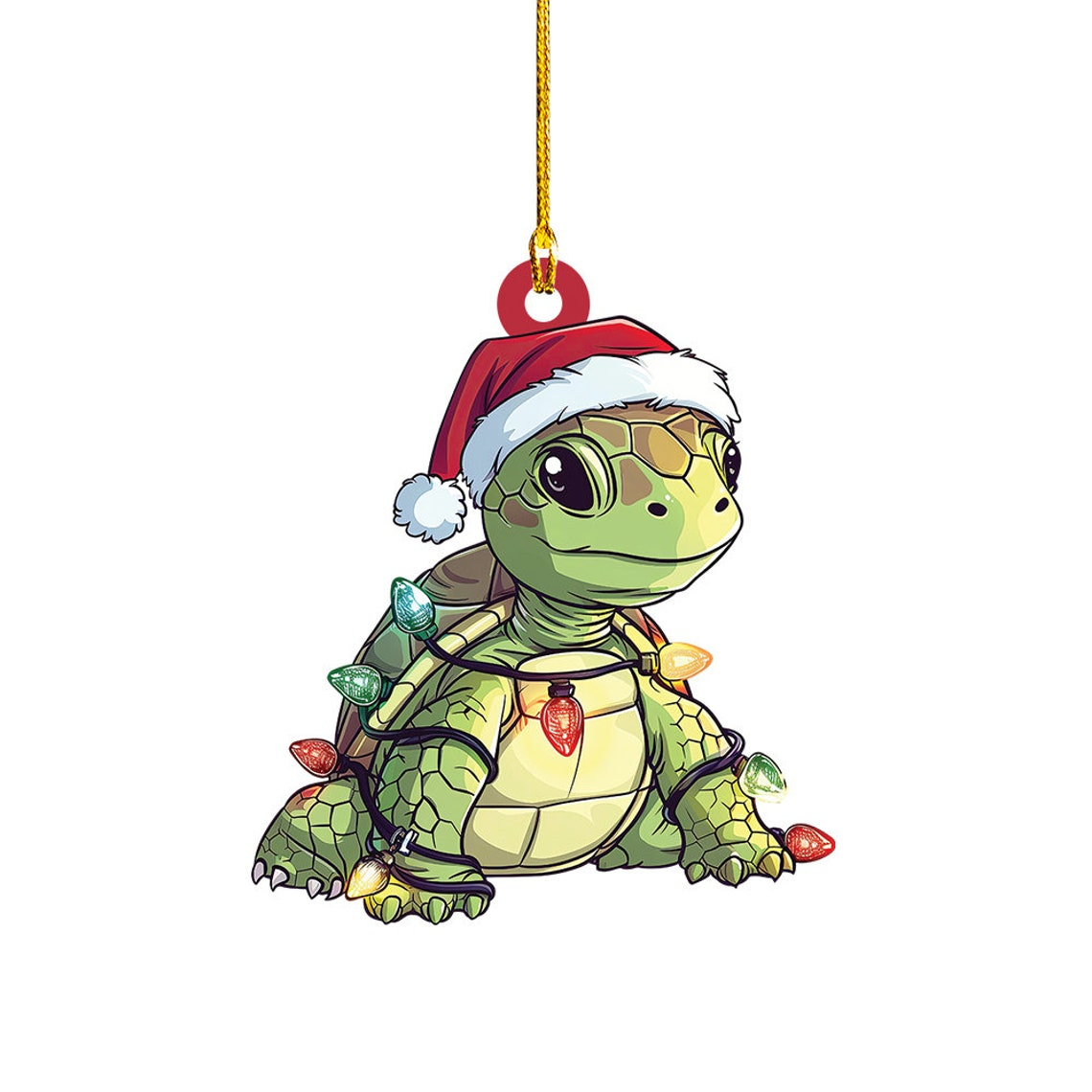 Cute Turtle Hanging Christmas Tree Ornament, Turtle Wearing Hat Santa Flat Car Ornament Decor