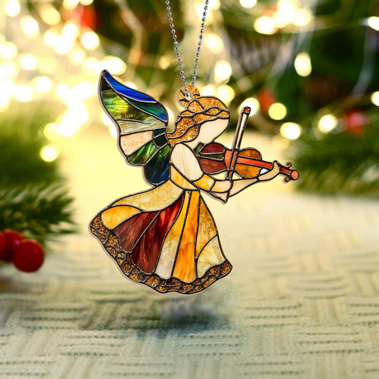 Pretty Angel with Violin Christmas Suncatcher, Angel with Violin Hanging Ornament Home Decor