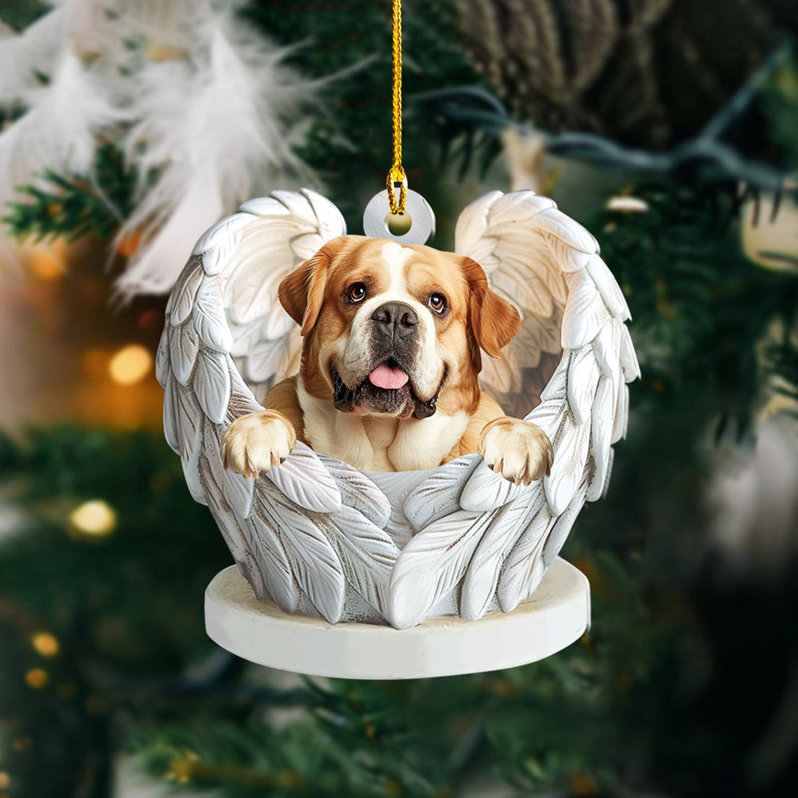 English Bulldog Christmas Ornament Gift, English Bulldog Angel Wings Christmas Ornament Decor