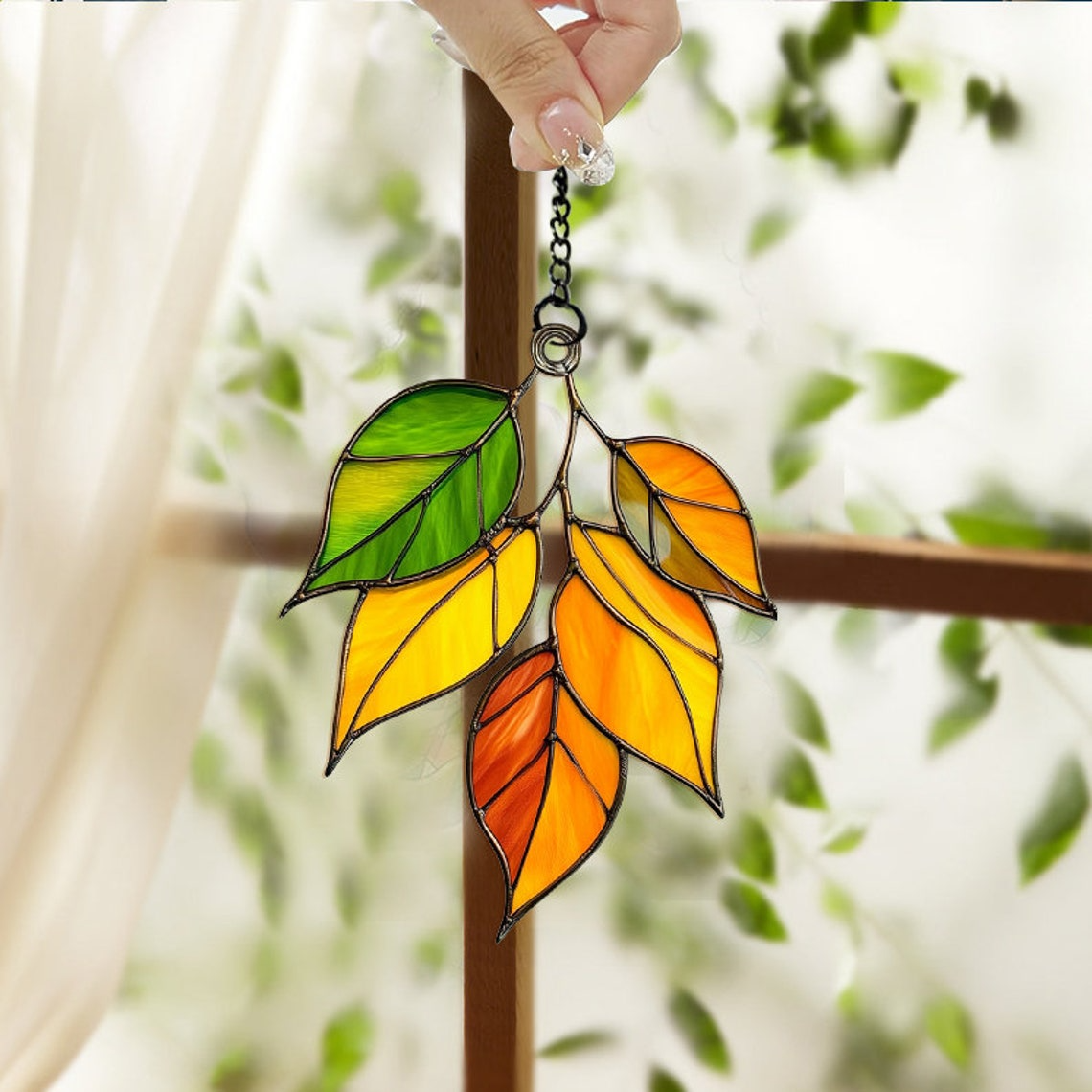 Autumn Leaves Hanging Window Ornament, Fall Leaves Suncatcher Decor Gift