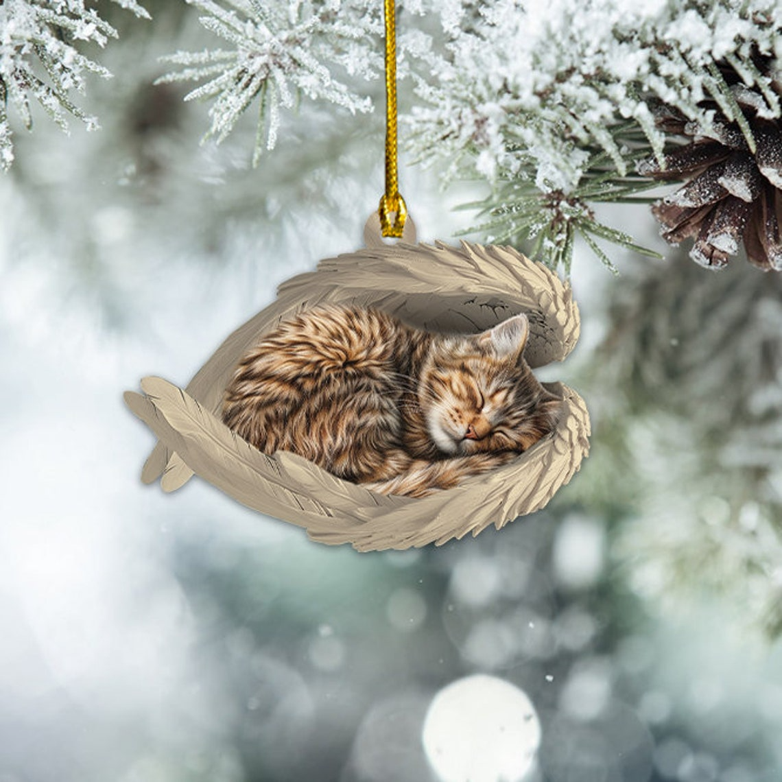 Norwegian Forest Cat Hanging Christmas Ornament, Norwegian Forest Cat Sleeping Angel Wings Ornament