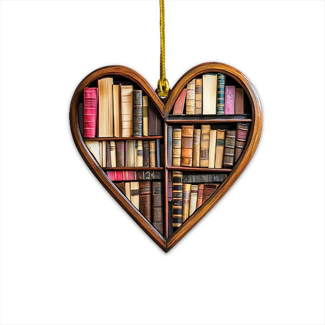 Book Heart Hanging Christmas Ornament, Reading Books in the Bookstore Ornament Decor