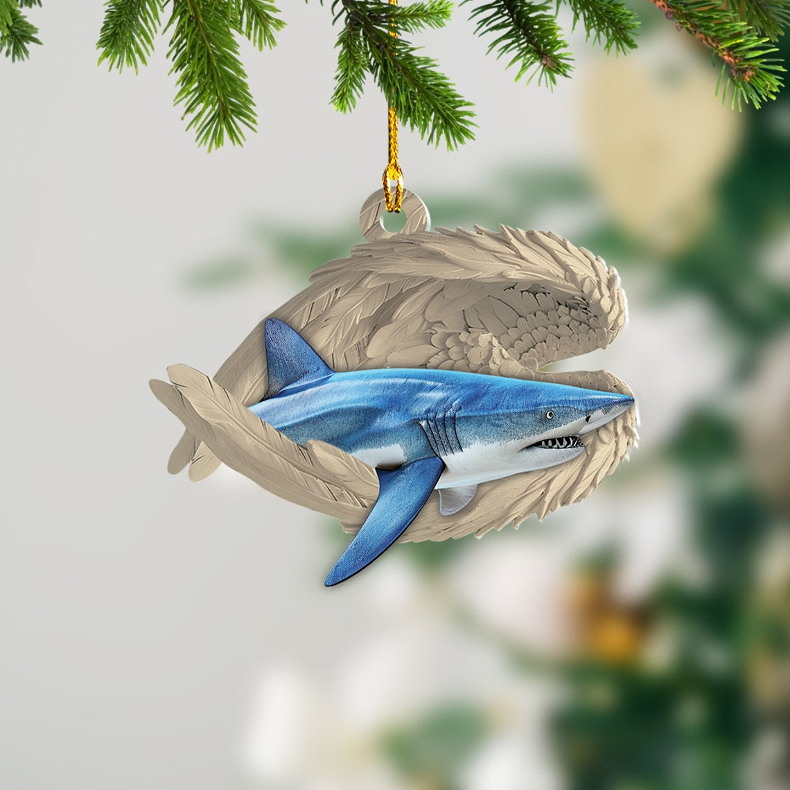 Unique Shark Sleeping Angel Christmas Ornament, Shark Angel Wings Car Ornament Decor Gift