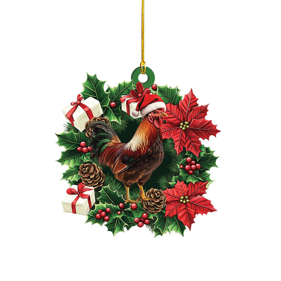 Cute Chicken Hanging Christmas Wreath Ornament, Chicken Rearview Mirror Car Ornament Decor Gift