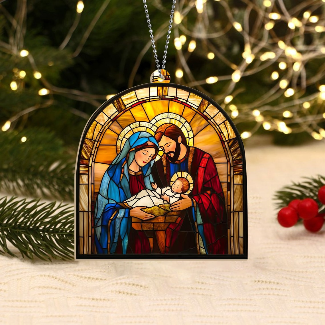 Jesus Nativity Family Suncatcher Ornament, Christian Faith Window Suncatcher Ornament