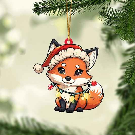 Cute Santa Fox Christmas Light Ornament, Fox Christmas Tree Hanging Decor Ornament