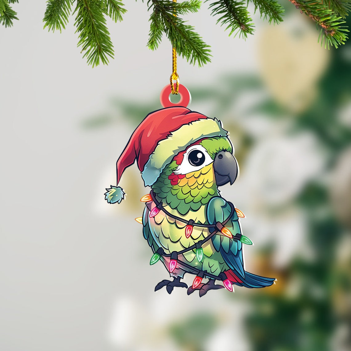 Colorful Parrot Christmas Lights Ornament, Cute Parrot Hanging Christmas Tree Ornament Gift