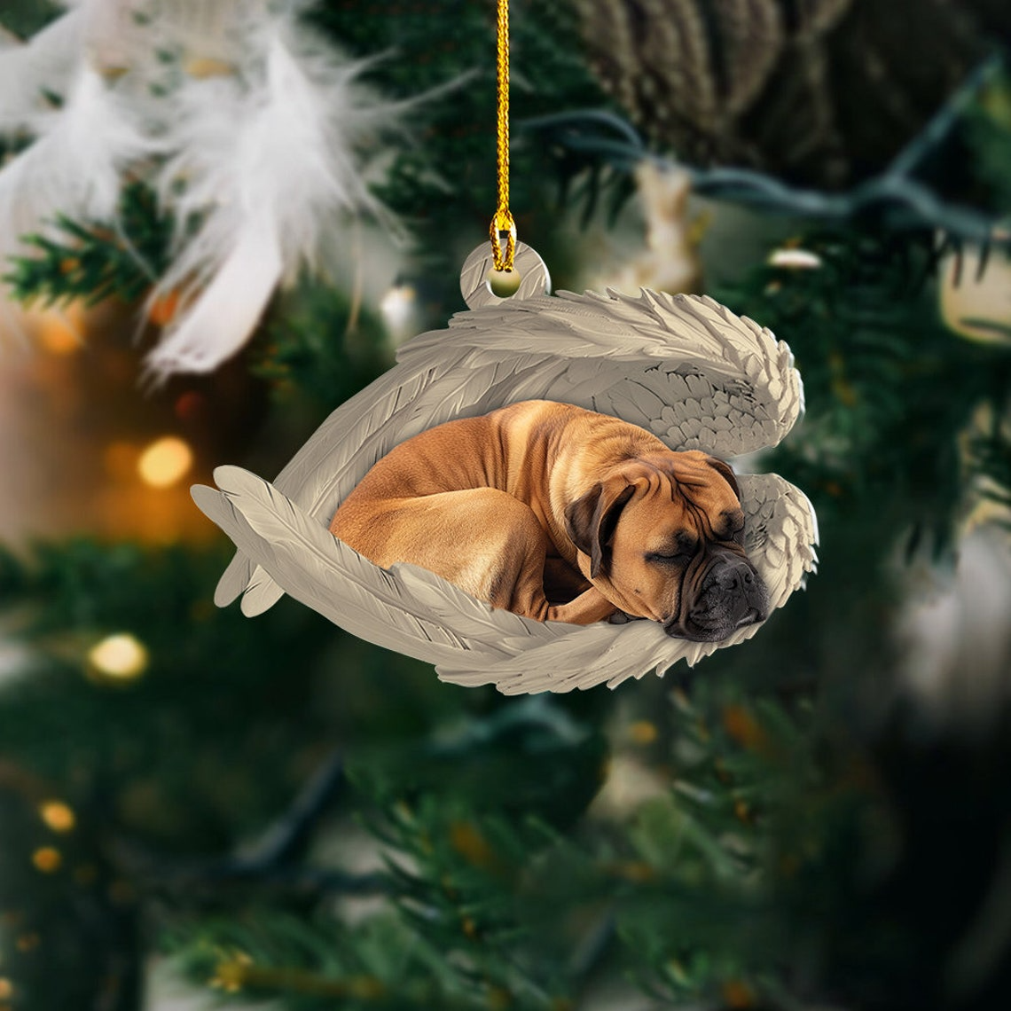 Bullmastiff Dog Sleeping Angel Wings Ornament Gift, Bullmastiff Dog Hanging Christmas Ornament