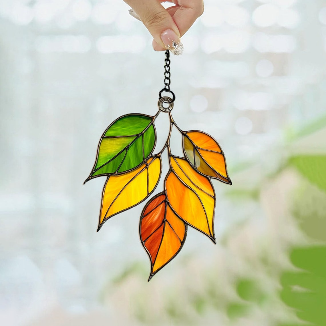 Autumn Leaves Hanging Window Ornament, Fall Leaves Suncatcher Decor Gift