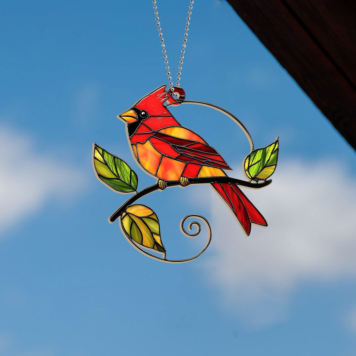 Cardinal Bird Hanging Suncatcher Ornament, Cardinal Christmas Window Ornament Decor