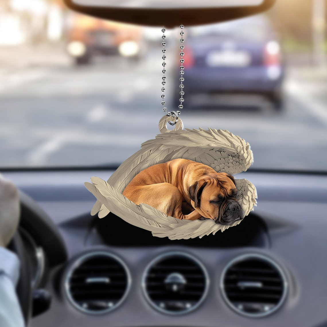 Bullmastiff Dog Sleeping Angel Wings Ornament Gift, Bullmastiff Dog Hanging Christmas Ornament