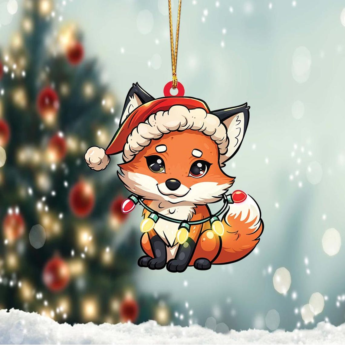 Cute Santa Fox Christmas Light Ornament, Fox Christmas Tree Hanging Decor Ornament