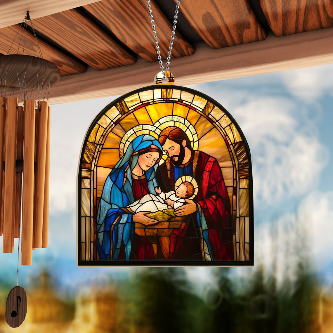 Jesus Nativity Family Suncatcher Ornament, Christian Faith Window Suncatcher Ornament