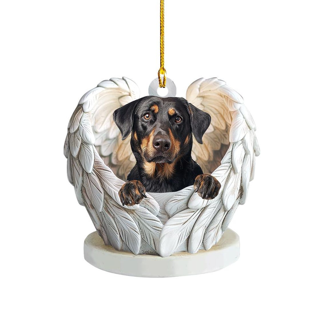 Cute Beauceron Dog Angel Wings Christmas Ornament, Beauceron Dog Flat Hanging Christmas Ornament