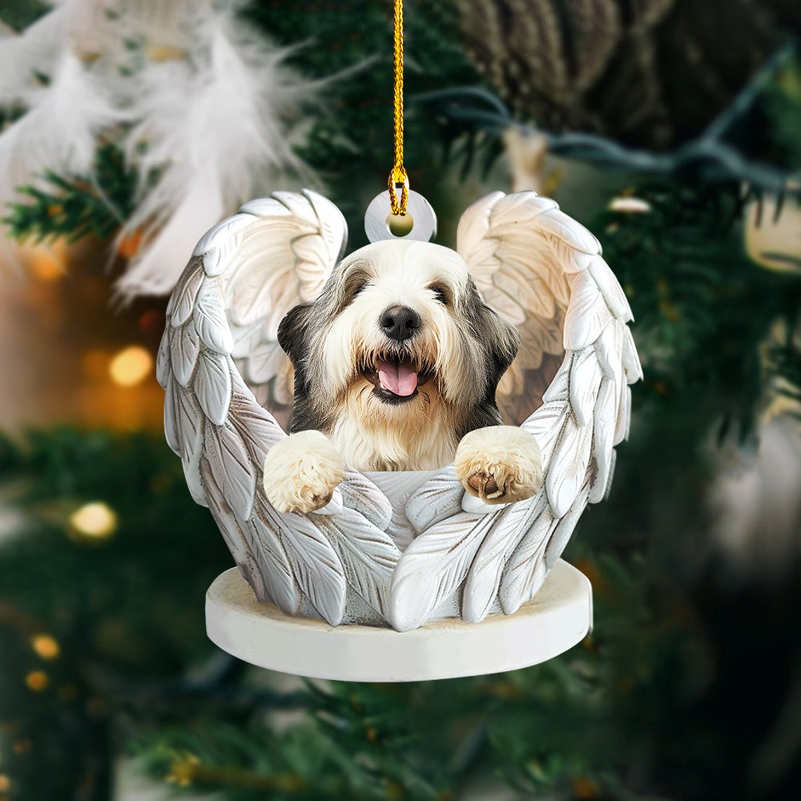 Old English Sheepdog Angel Wings Christmas Ornament, Old English Sheepdog Christmas Ornamen