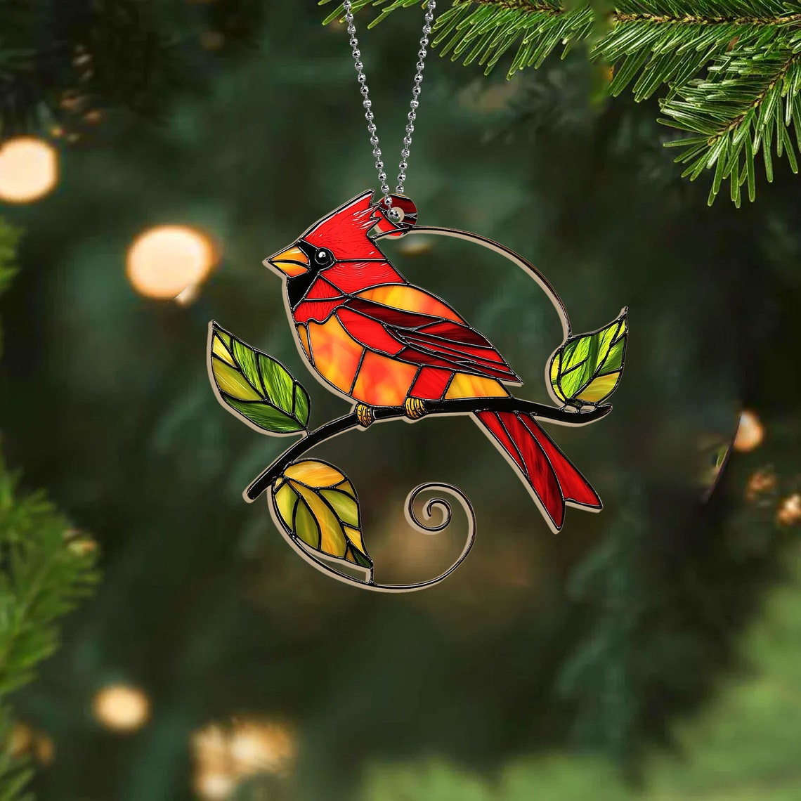 Cardinal Bird Hanging Suncatcher Ornament, Cardinal Christmas Window Ornament Decor