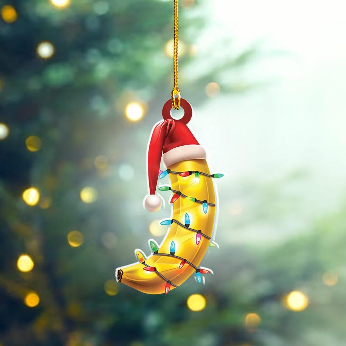 Cute Banana Christmas Tree Lights Ornament,  Christmas Banana Flat Hanging Ornament Decor