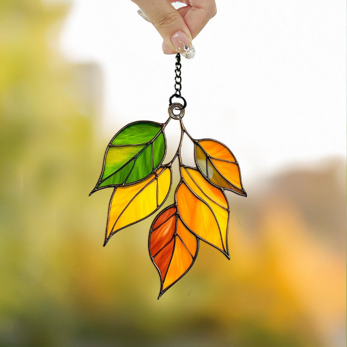 Autumn Leaves Hanging Window Ornament, Fall Leaves Suncatcher Decor Gift