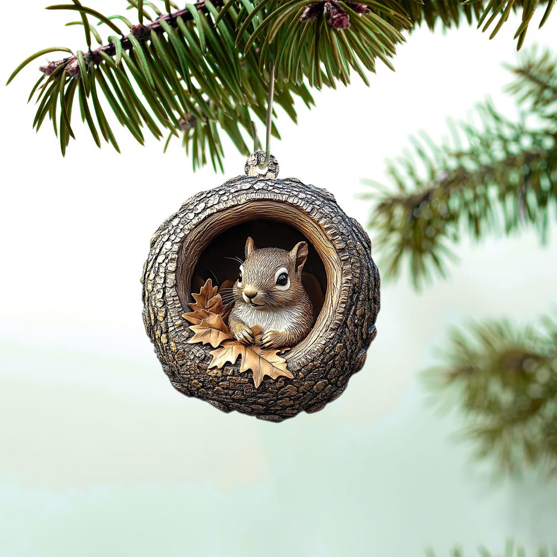 Cute Squirrel Hanging Christmas Ornament, Squirrel Rearview Mirror Car Ornament Decor Holiday