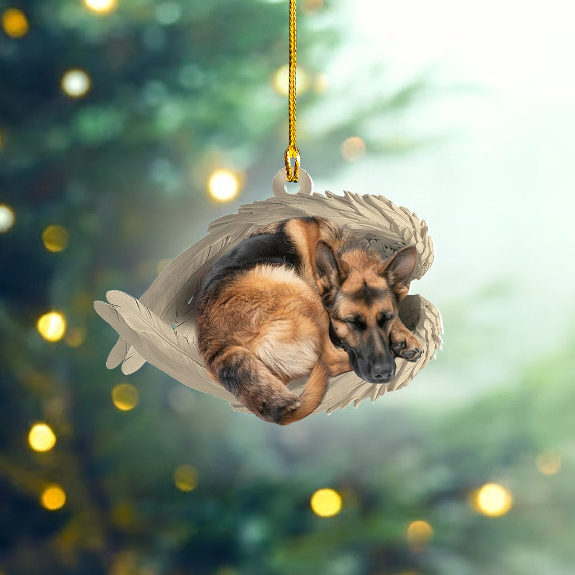 German Shepherd Dog Angel Wings Ornament, Shepherd Dog Sleeping Christmas Ornament Gift