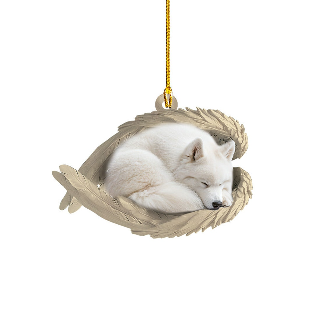 Samoyed Dog Sleeping Angel Wings Christmas Ornament, Cute Dog Christmas Ornament Decor Gift