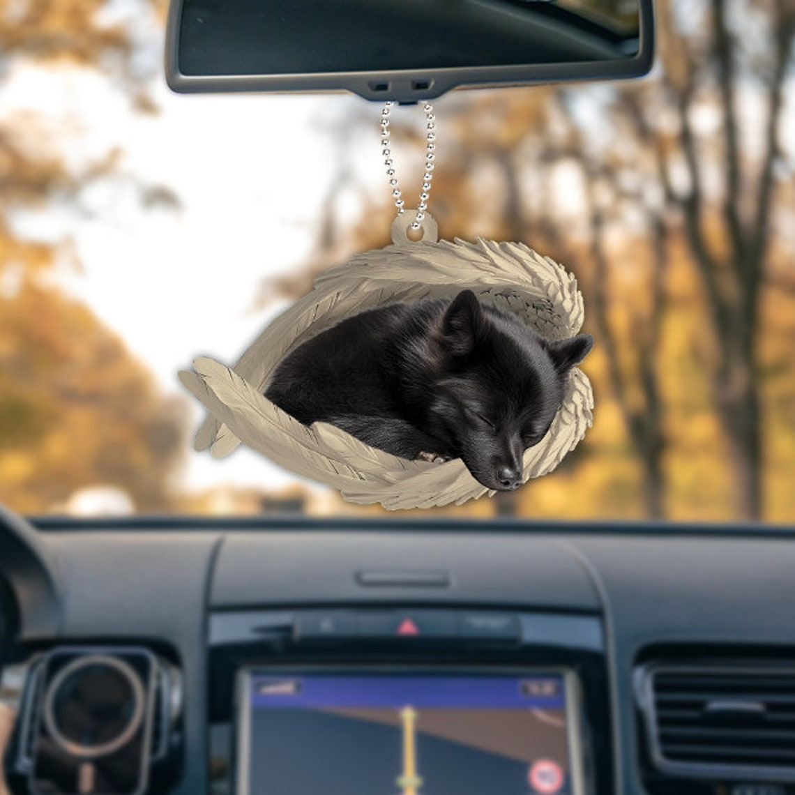 Schipperke Dog Sleeping Angel Wings Ornament, Schipperke Dog Car Christmas Ornament Gift