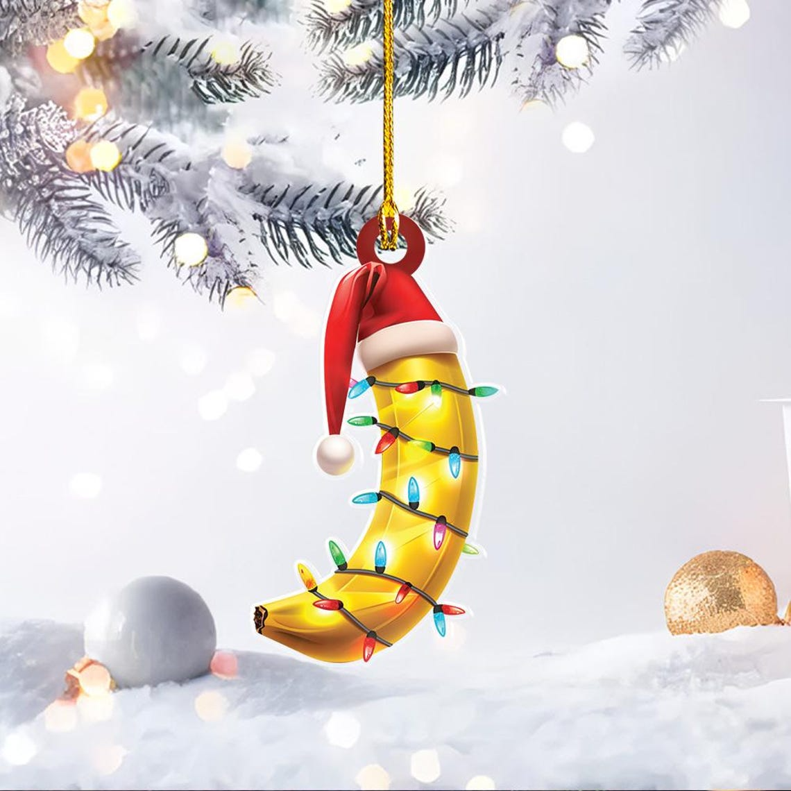 Cute Banana Christmas Tree Lights Ornament,  Christmas Banana Flat Hanging Ornament Decor