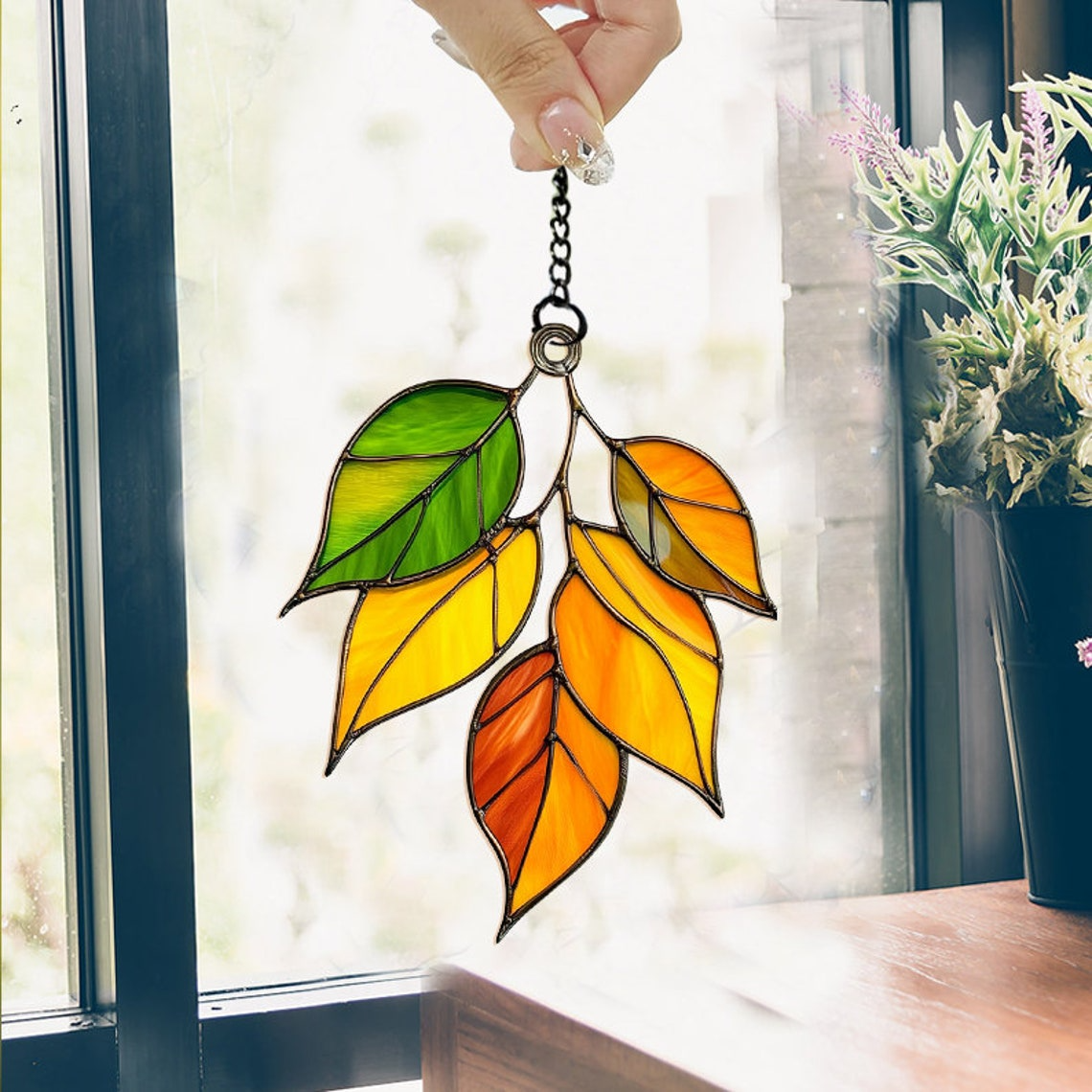 Autumn Leaves Hanging Window Ornament, Fall Leaves Suncatcher Decor Gift