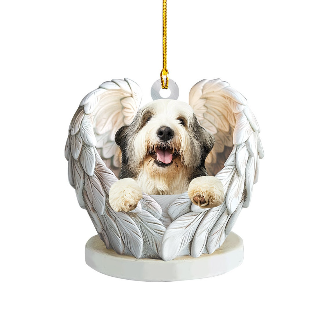 Old English Sheepdog Angel Wings Christmas Ornament, Old English Sheepdog Christmas Ornamen