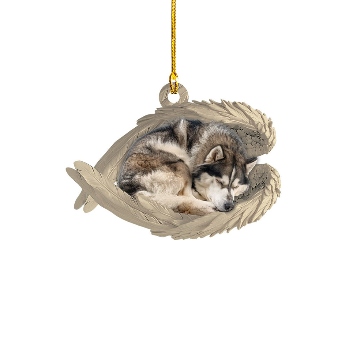 Alaskan Malamute Dog Sleeping Angel Wings Ornament, Malamute Dog Christmas Ornament Decor Gift