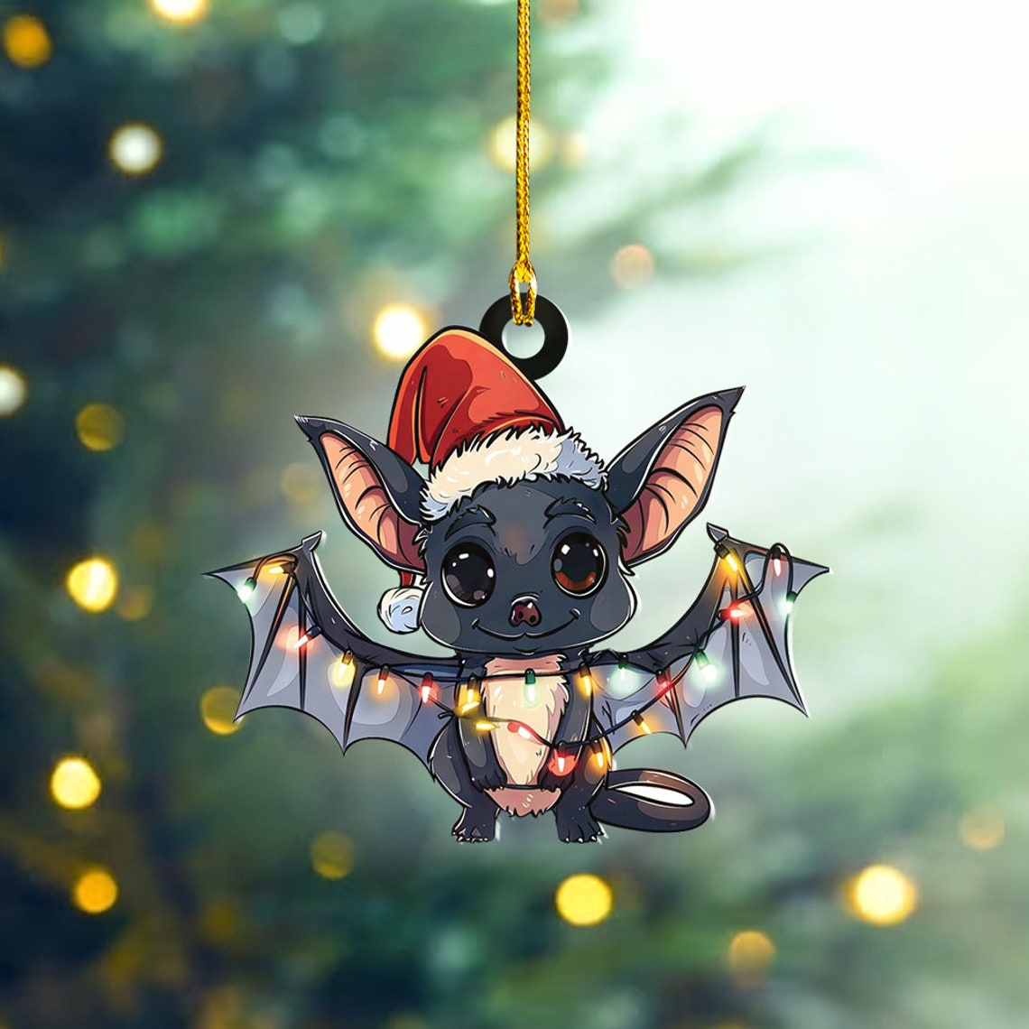 Cute Bat Christmas Tree Lights Ornament, Bat Hanging Christmas Ornament Decor Holiday