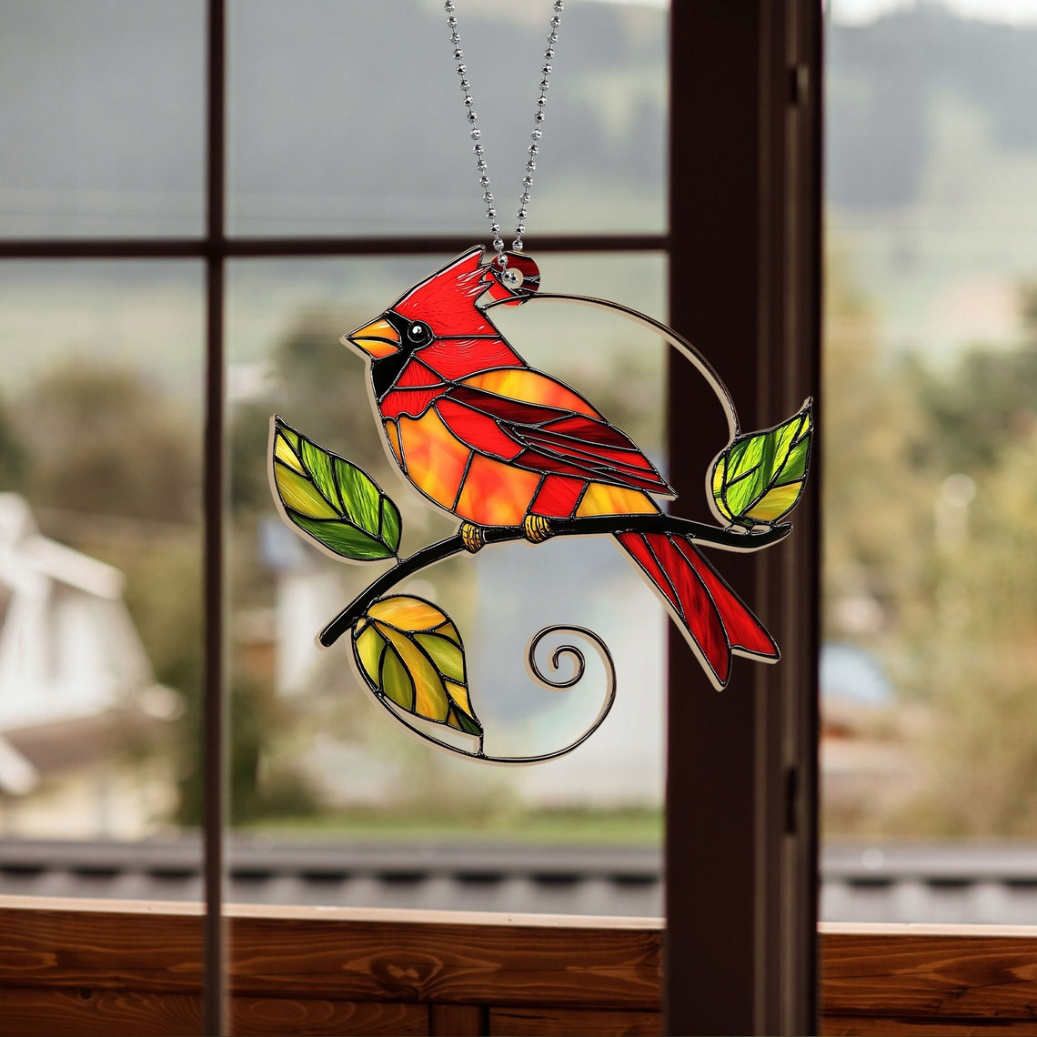 Cardinal Bird Hanging Suncatcher Ornament, Cardinal Christmas Window Ornament Decor