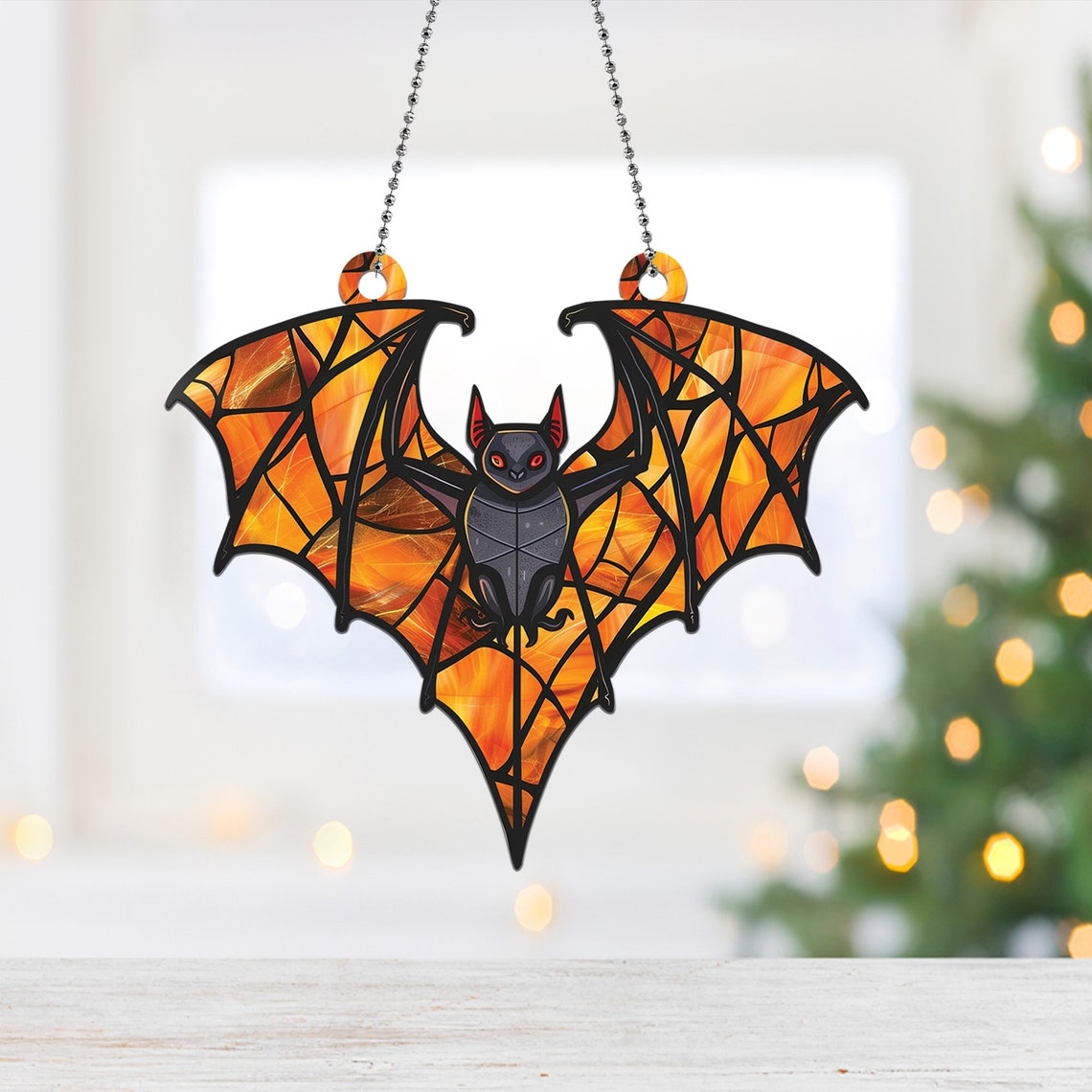 Bat Halloween Classic Hanging Suncatcher Ornament, Halloween Bat Ornament Decor