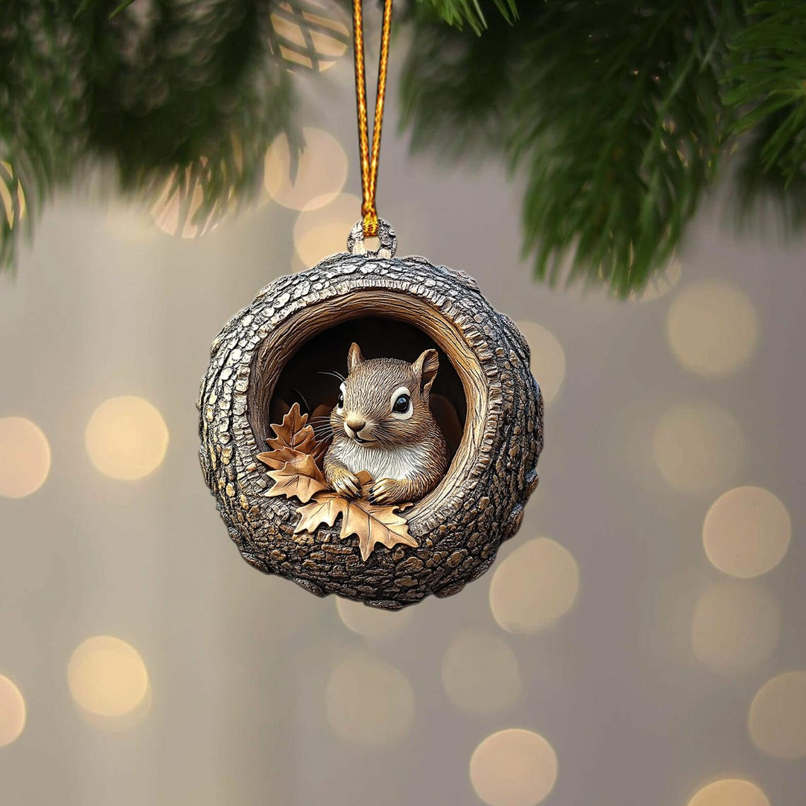 Cute Squirrel Hanging Christmas Ornament, Squirrel Rearview Mirror Car Ornament Decor Holiday