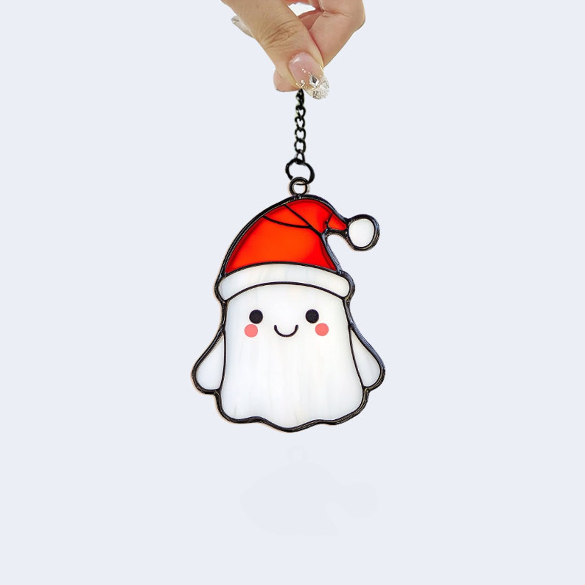 Cute Ghost Christmas Suncatcher, Cute Ghost with Hat Santa Window Hanging Decor