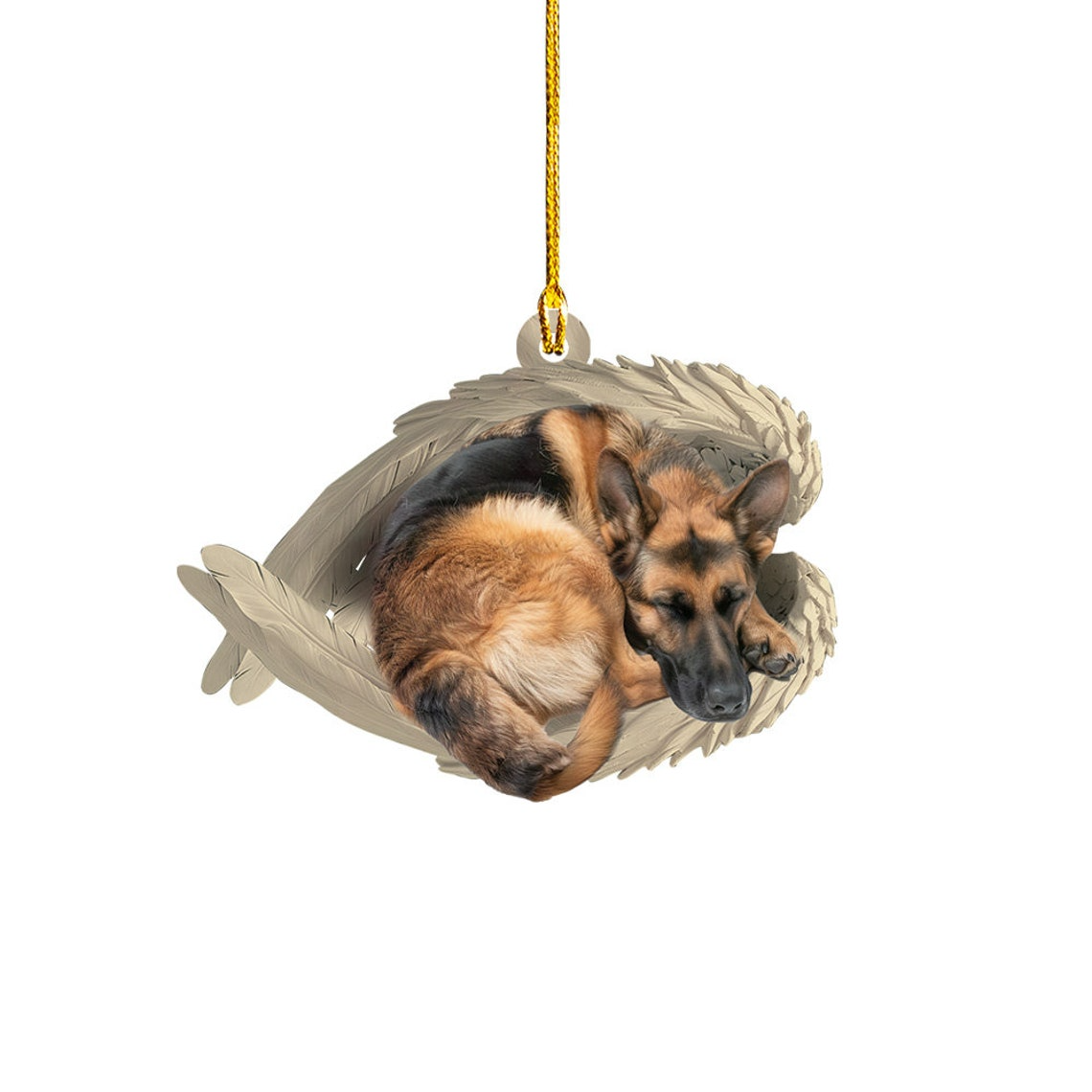 German Shepherd Dog Angel Wings Ornament, Shepherd Dog Sleeping Christmas Ornament Gift