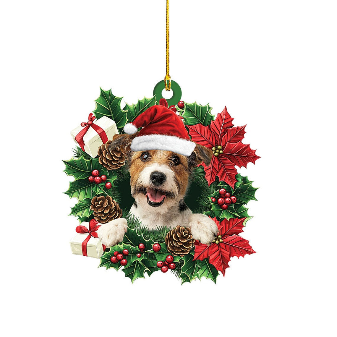 Parson Russell Dog Christmas Wreath Ornament, Cute Parson Russell Dog Car Ornament Gift