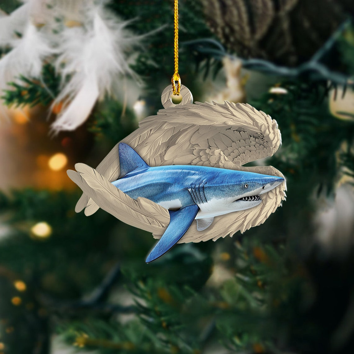 Unique Shark Sleeping Angel Christmas Ornament, Shark Angel Wings Car Ornament Decor Gift