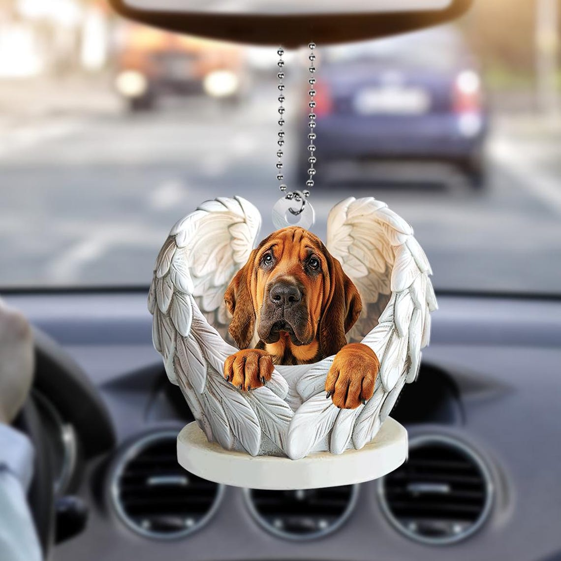 Christmas Bloodhound Dog Angel Wings Ornament Decor, Cute Bloodhound Dog Flat Christmas Ornament