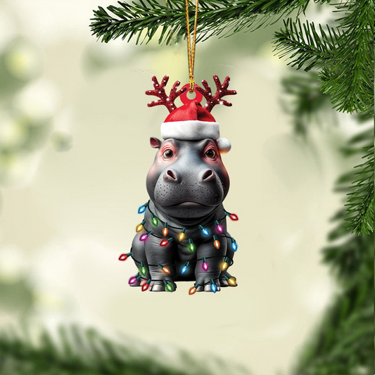 Cute Hippo Hanging Christmas Ornament, Hippo Flat Car Christmas Ornament Holiday Gift