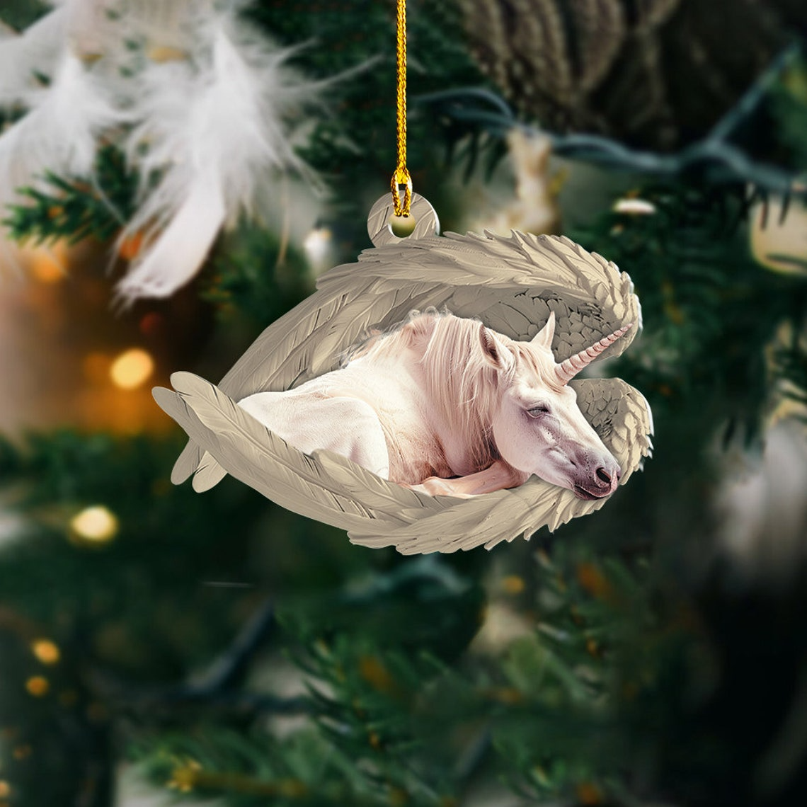 Unicorn Angel Wings Christmas Ornament, Unicorn Car Hanging Christmas Ornament Decor Gift